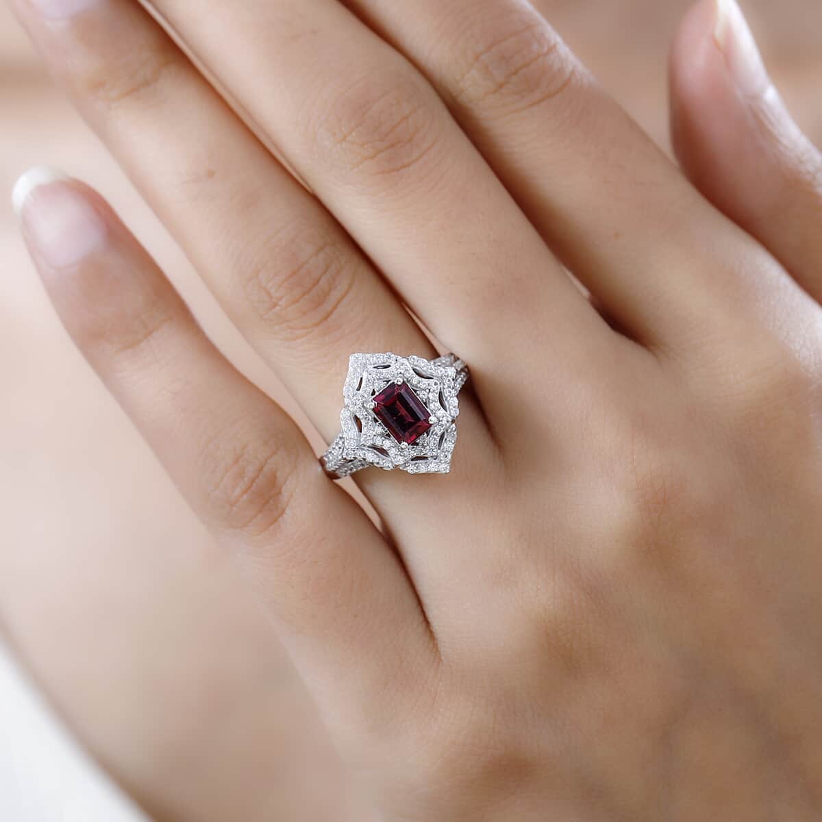 Premium Ofiki Rubellite and White Zircon Ring in Rhodium Over Sterling Silver (Size 7.0) 1.85 ctw image number 2