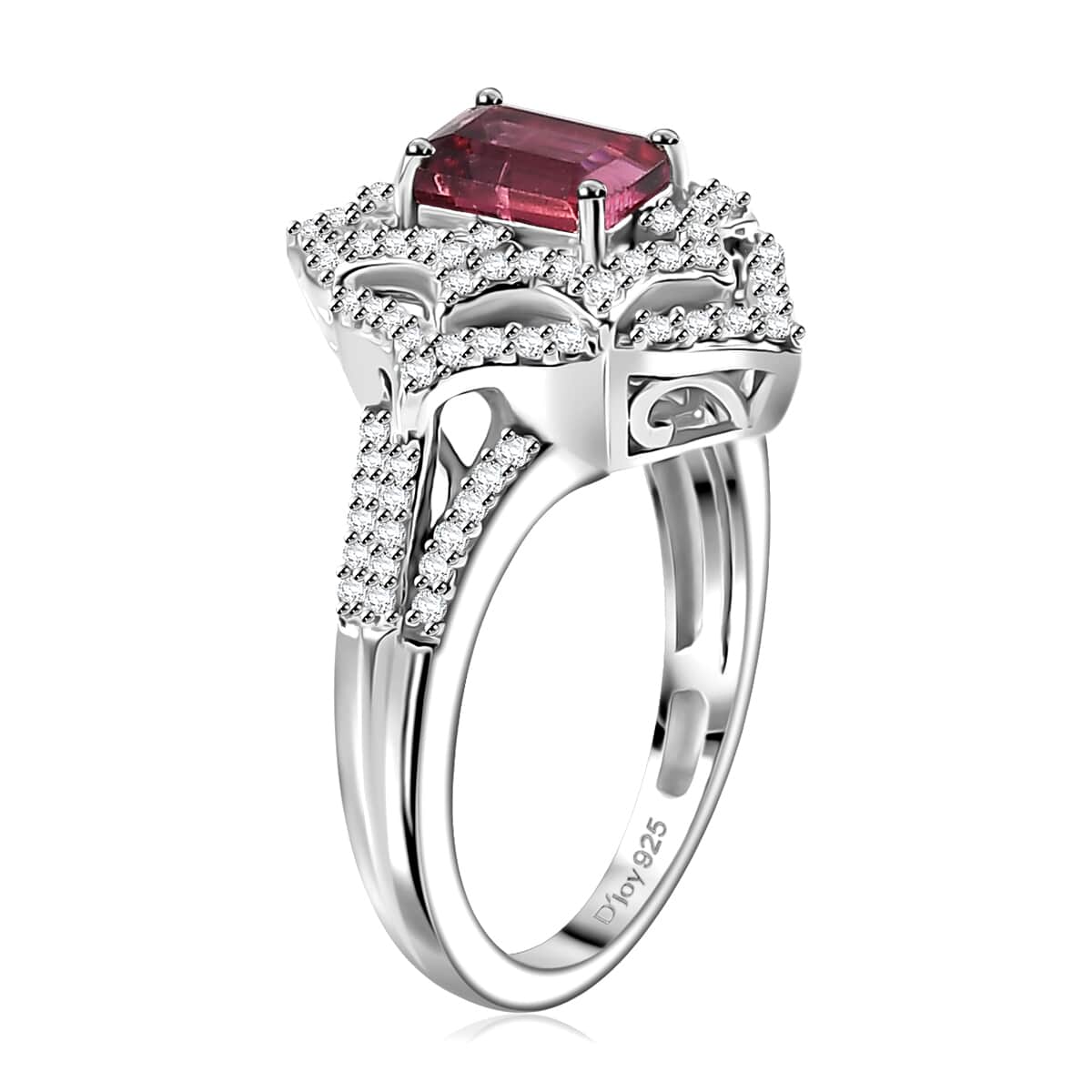 Premium Ofiki Rubellite and White Zircon Ring in Rhodium Over Sterling Silver (Size 7.0) 1.85 ctw image number 3