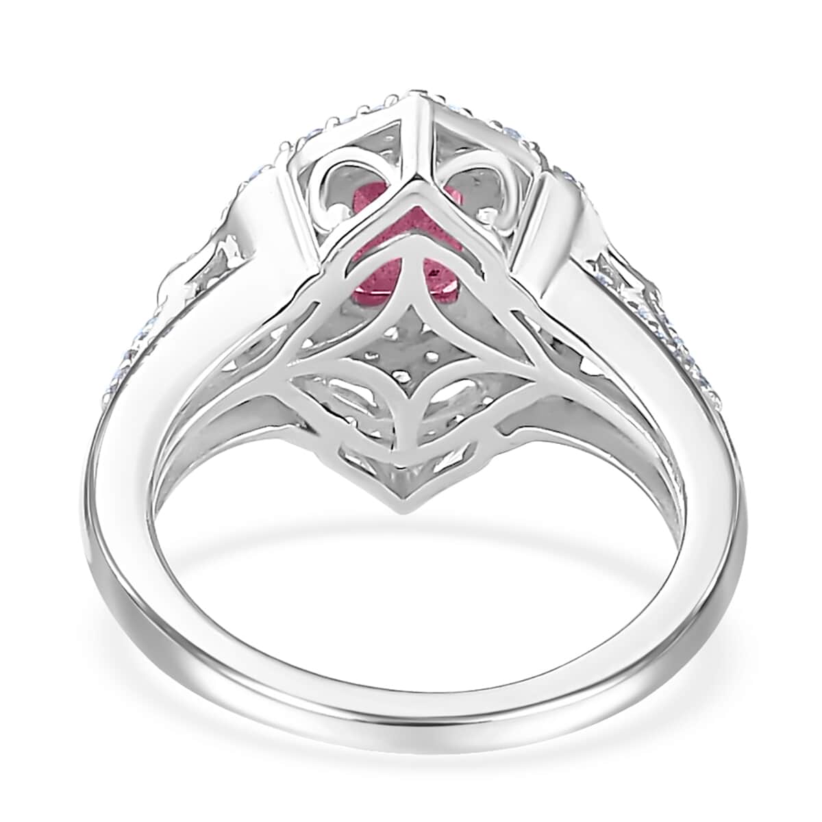 Premium Ofiki Rubellite and White Zircon Ring in Rhodium Over Sterling Silver (Size 7.0) 1.85 ctw image number 4