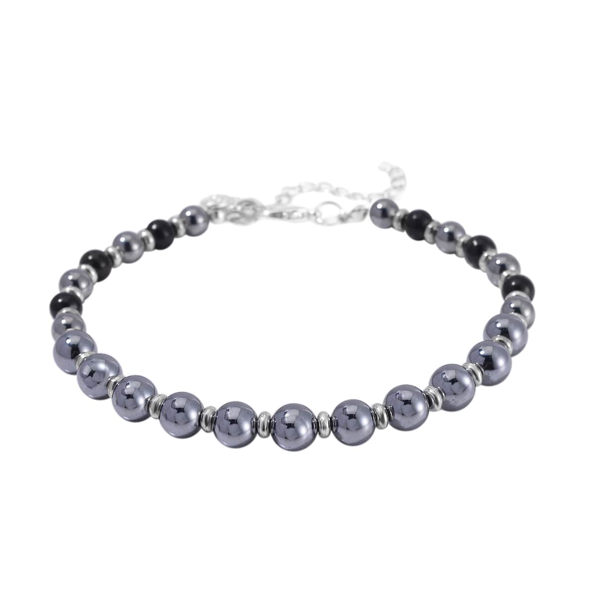 Terahertz and Shungite Beaded Anklet with Heart Charm in Stainless Steel (9.50-11.50In) 75.00 ctw image number 2