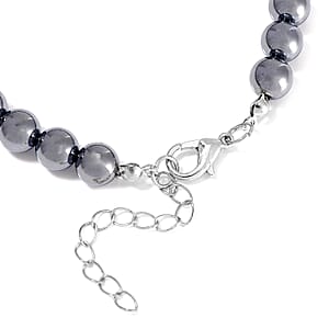 Shungite and Terahertz 105.00 ctw Beaded Anklet with Hematite Heart Charm in Stainless Steel (9.0-9.50In)
