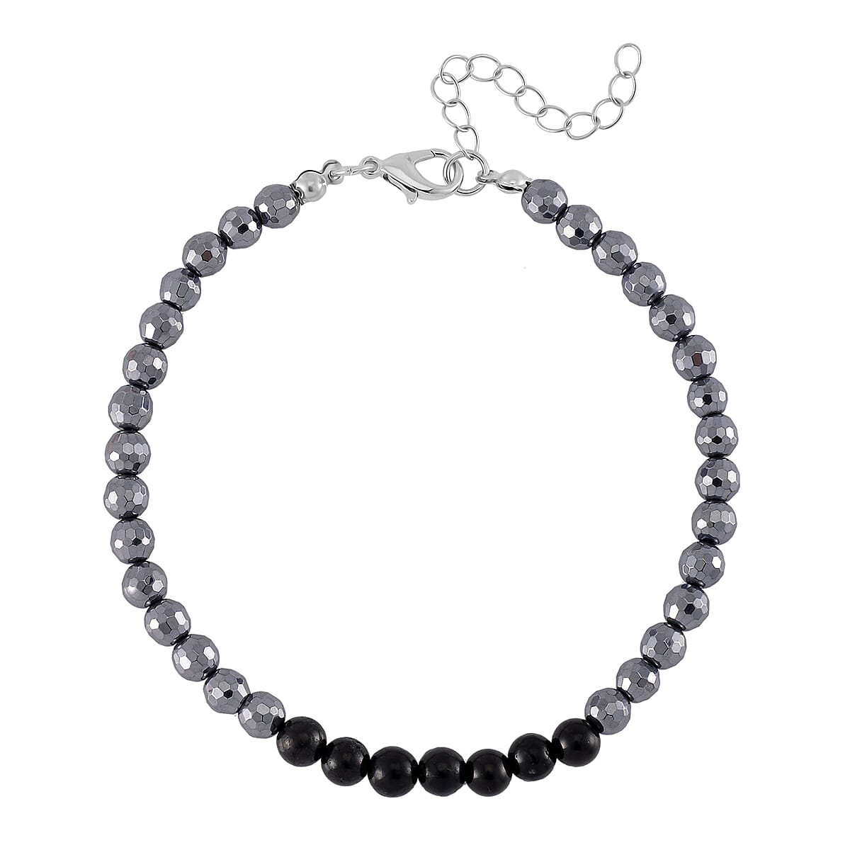 Terahertz and Shungite 100.00 ctw Beaded Anklet in Silvertone and Stainless Steel (9.50-11.50In) image number 0