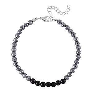 Terahertz and Shungite 100.00 ctw Beaded Anklet in Silvertone and Stainless Steel (9.50-11.50In)