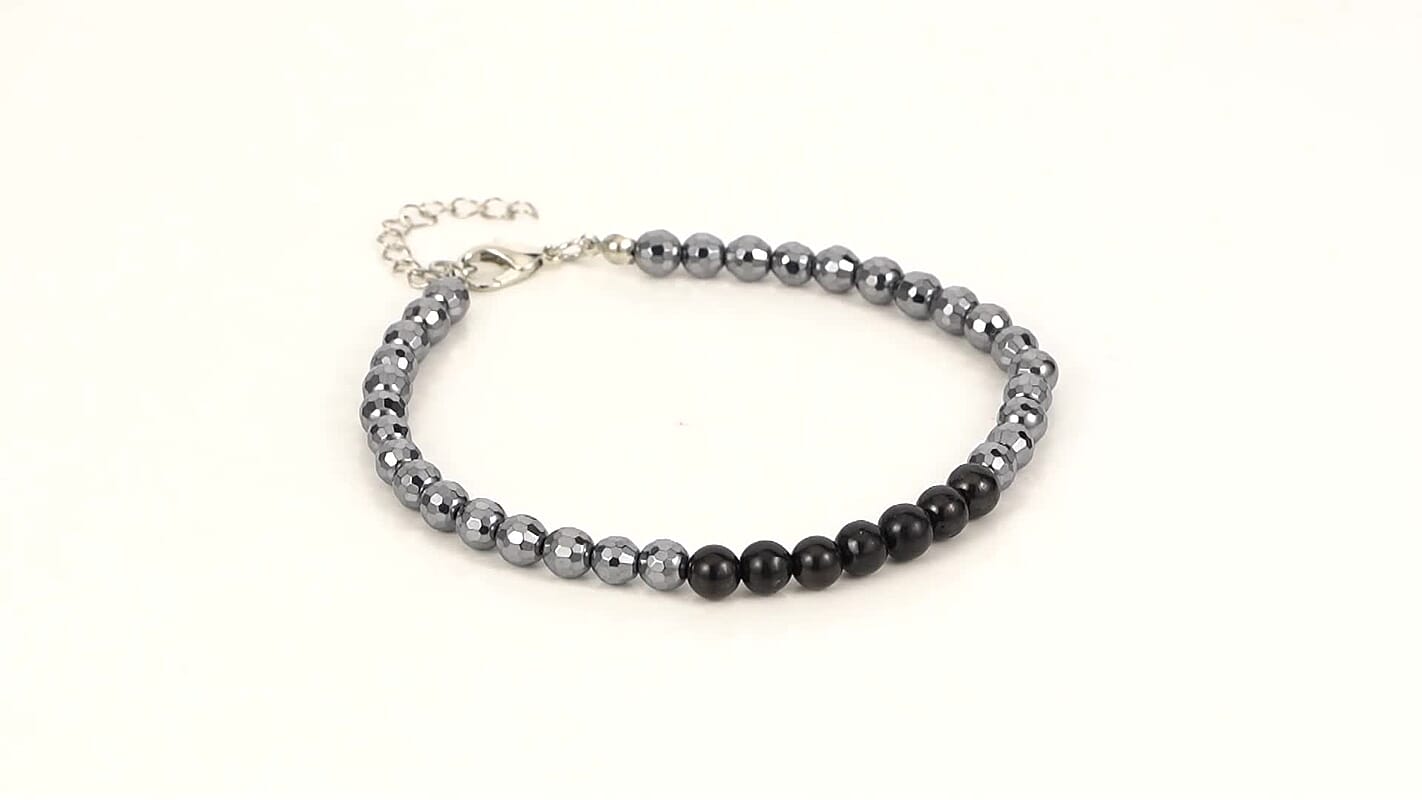 Terahertz and Shungite 100.00 ctw Beaded Anklet in Silvertone and Stainless Steel (9.50-11.50In)