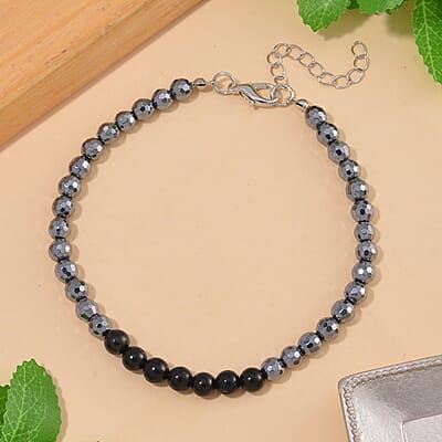 Terahertz and Shungite 100.00 ctw Beaded Anklet in Silvertone and Stainless Steel (9.50-11.50In)