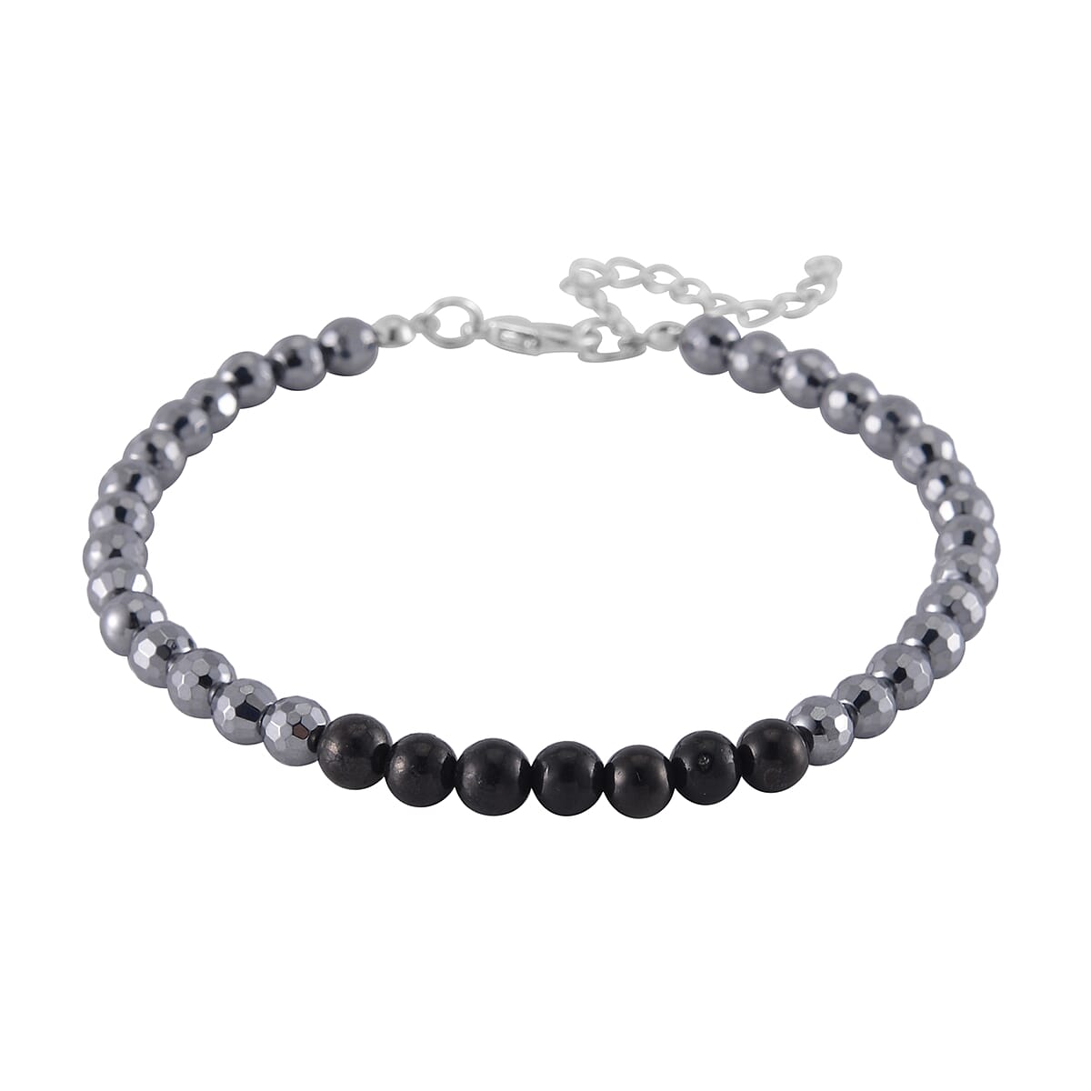 Terahertz and Shungite 100.00 ctw Beaded Anklet in Silvertone and Stainless Steel (9.50-11.50In) image number 2