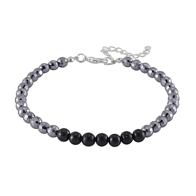 Terahertz and Shungite 100.00 ctw Beaded Anklet in Silvertone and Stainless Steel (9.50-11.50In)