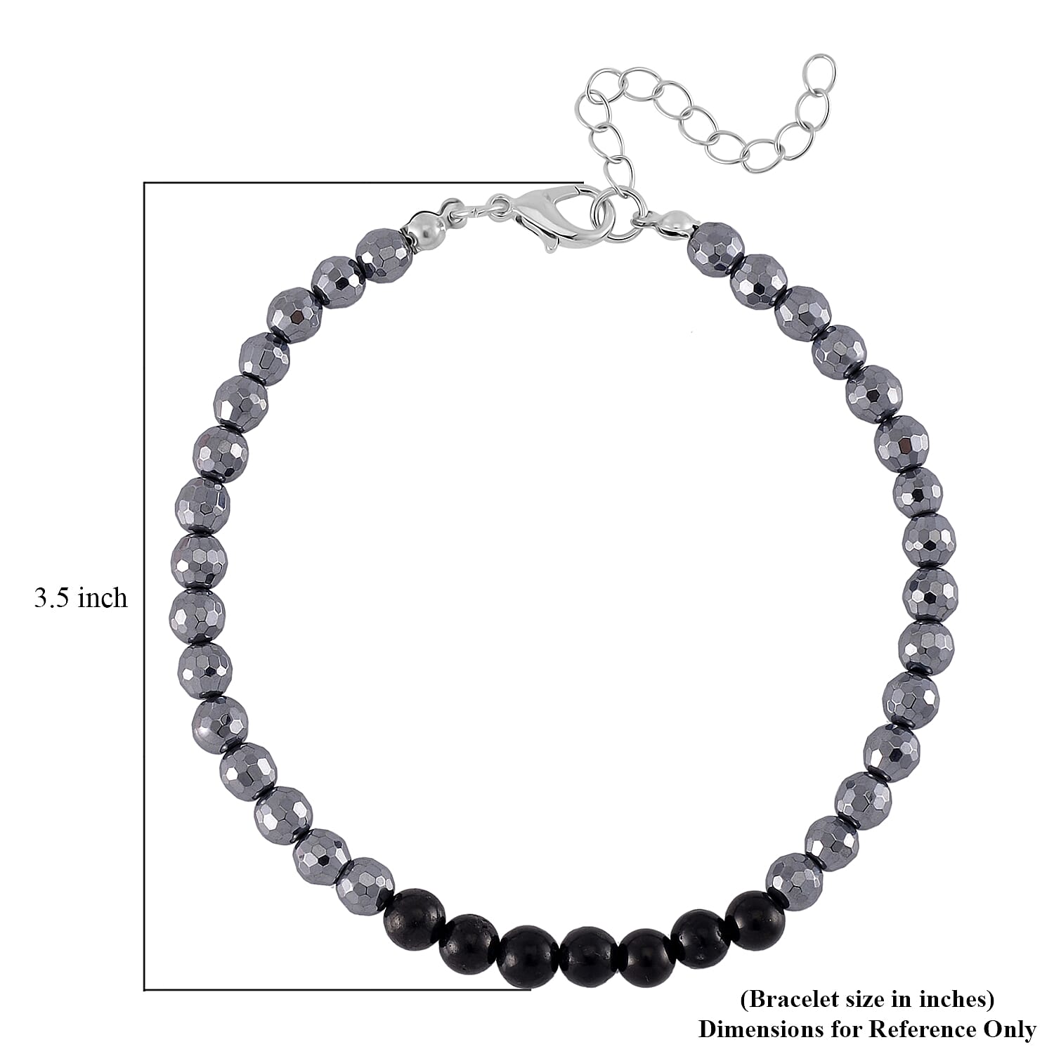 Terahertz and Shungite 100.00 ctw Beaded Anklet in Silvertone and Stainless Steel (9.50-11.50In)