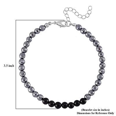 Terahertz and Shungite 100.00 ctw Beaded Anklet in Silvertone and Stainless Steel (9.50-11.50In)