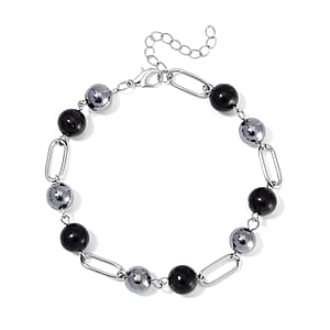 Terahertz and Shungite Beaded Anklet in Stainless Steel (9.50-11.50In) 74.00 ctw