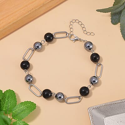 Terahertz and Shungite Beaded Anklet in Stainless Steel (9.50-11.50In) 74.00 ctw