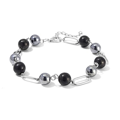Terahertz and Shungite Beaded Anklet in Stainless Steel (9.50-11.50In) 74.00 ctw