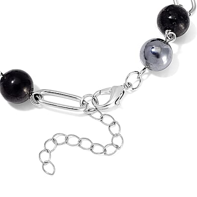 Terahertz and Shungite Beaded Anklet in Stainless Steel (9.50-11.50In) 74.00 ctw