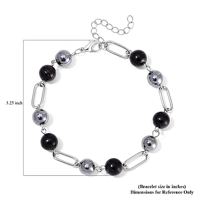 Terahertz and Shungite Beaded Anklet in Stainless Steel (9.50-11.50In) 74.00 ctw