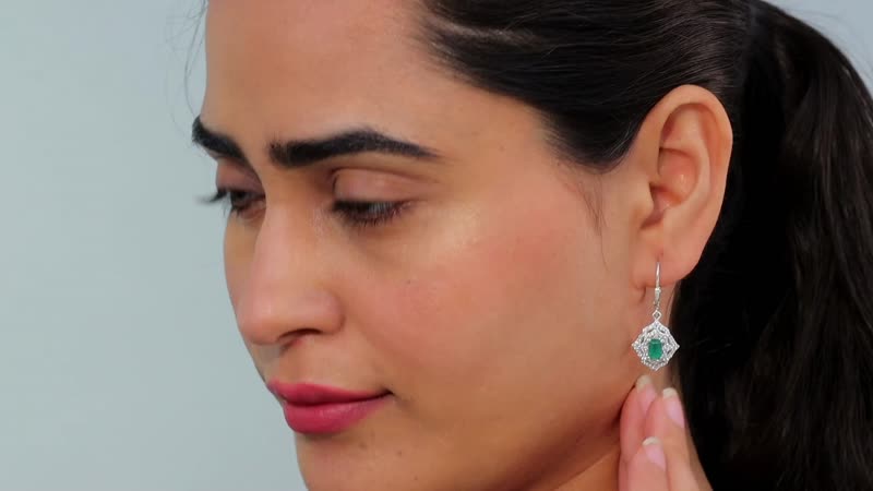 Premium Kagem Zambian Emerald and White Zircon Lever Back Earrings in Rhodium Over Sterling Silver 2.15 ctw