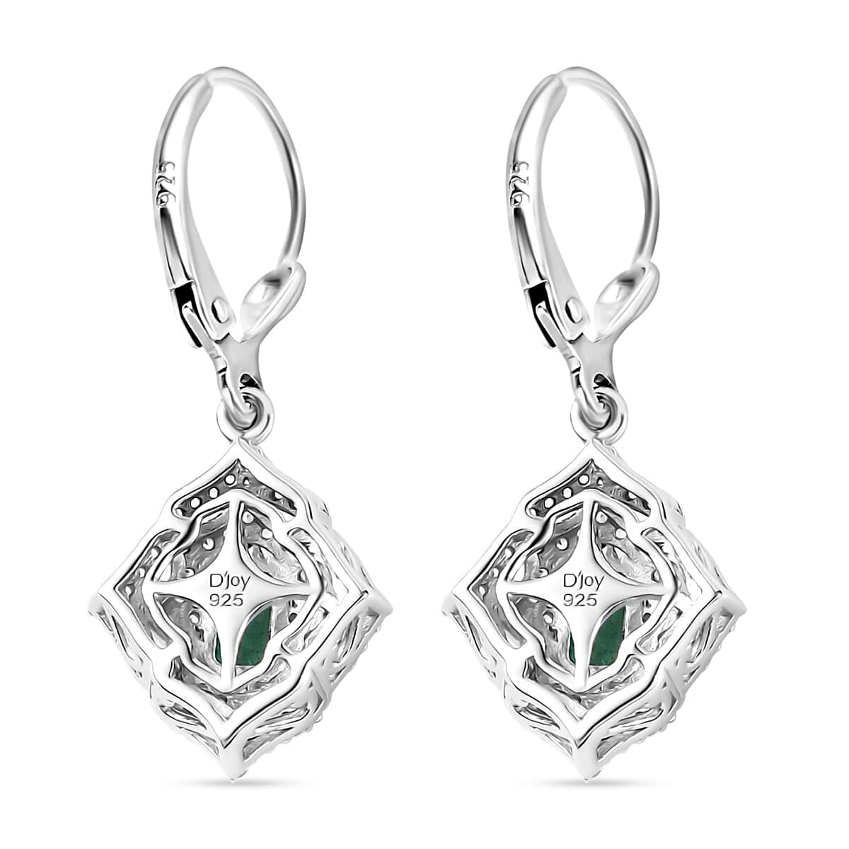 Premium Kagem Zambian Emerald and White Zircon Lever Back Earrings in Rhodium Over Sterling Silver 2.15 ctw image number 3