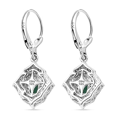 Premium Kagem Zambian Emerald and White Zircon Lever Back Earrings in Rhodium Over Sterling Silver 2.15 ctw