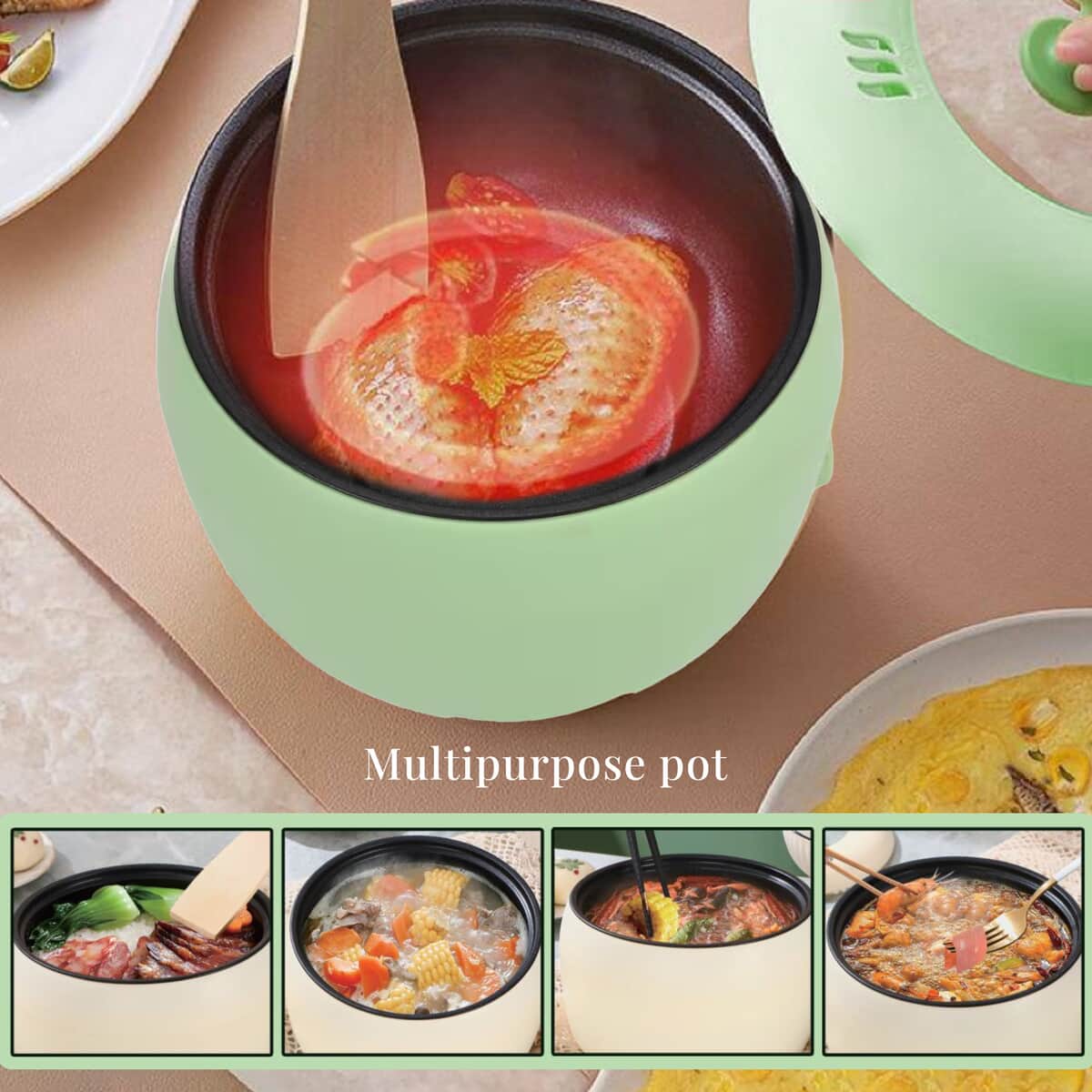 1.8L Electric Hot Pot and Rice Cooker - Green (450W, 110V UL PLUG) image number 4