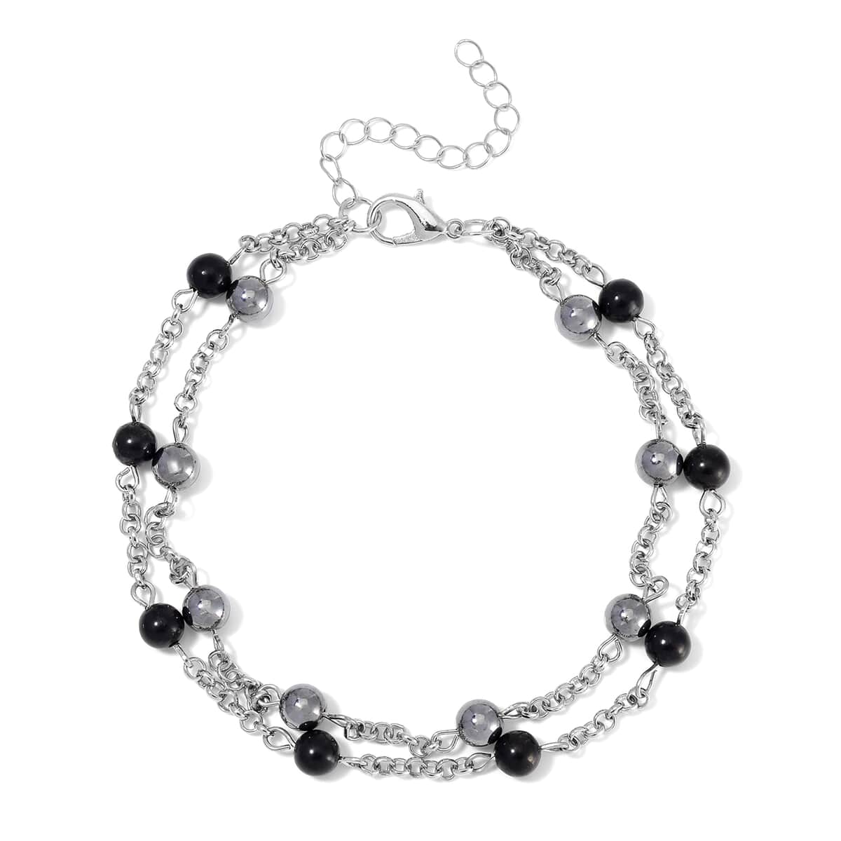 Terahertz and Shungite Beaded 2 Row Anklet in Silvertone and Stainless Steel (9.50-11.50In) 32.00 ctw image number 0