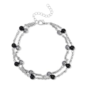 Terahertz and Shungite Beaded 2 Row Anklet in Silvertone and Stainless Steel (9.50-11.50In) 32.00 ctw