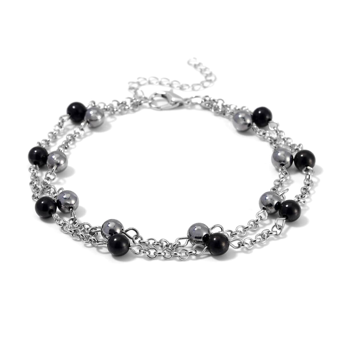 Terahertz and Shungite Beaded 2 Row Anklet in Silvertone and Stainless Steel (9.50-11.50In) 32.00 ctw image number 2