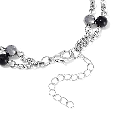 Terahertz and Shungite Beaded 2 Row Anklet in Silvertone and Stainless Steel (9.50-11.50In) 32.00 ctw