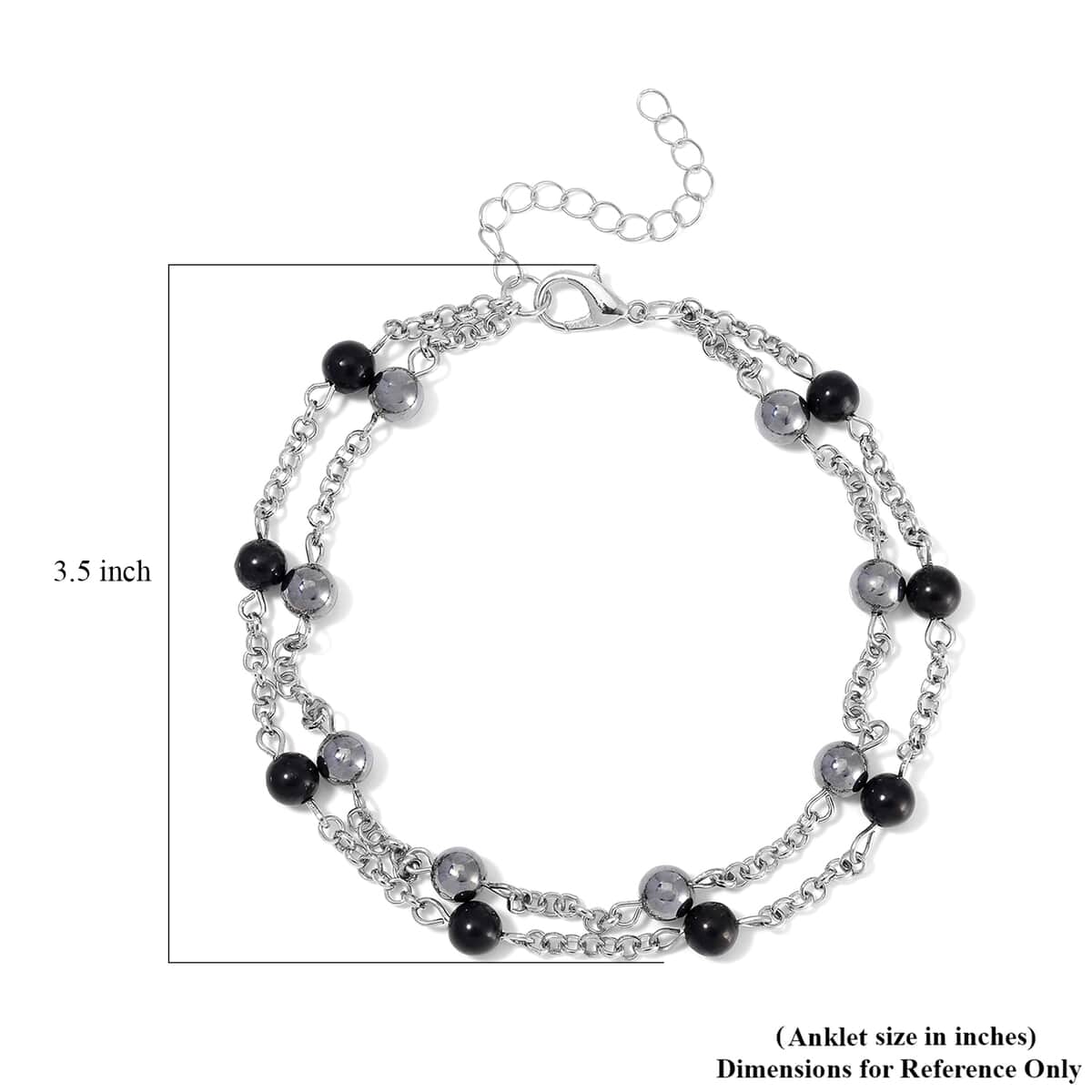 Terahertz and Shungite Beaded 2 Row Anklet in Silvertone and Stainless Steel (9.50-11.50In) 32.00 ctw image number 4
