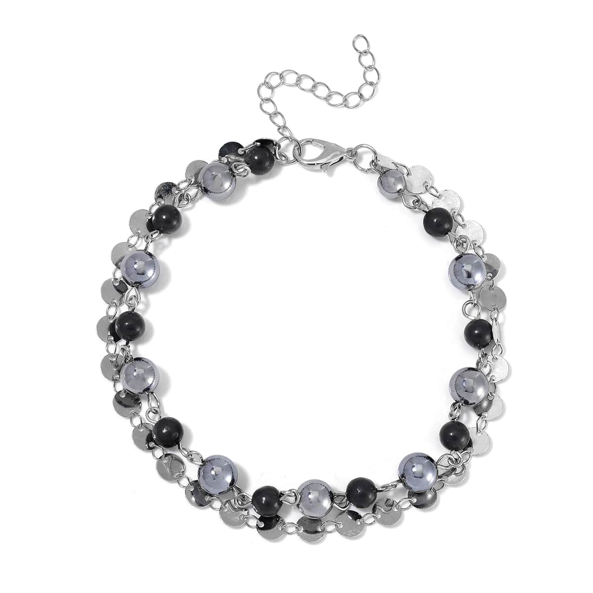 Terahertz and Shungite Beaded 2 Row Anklet in Silvertone and Stainless Steel (9.50-11.50In) 46.00 ctw image number 0