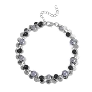 Terahertz and Shungite Beaded 2 Row Anklet in Silvertone and Stainless Steel (9.50-11.50In) 46.00 ctw