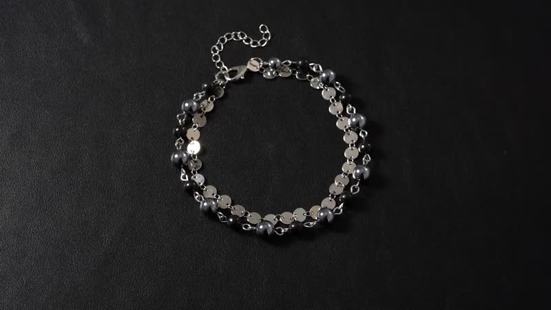 Terahertz and Shungite Beaded 2 Row Anklet in Silvertone and Stainless Steel (9.50-11.50In) 46.00 ctw