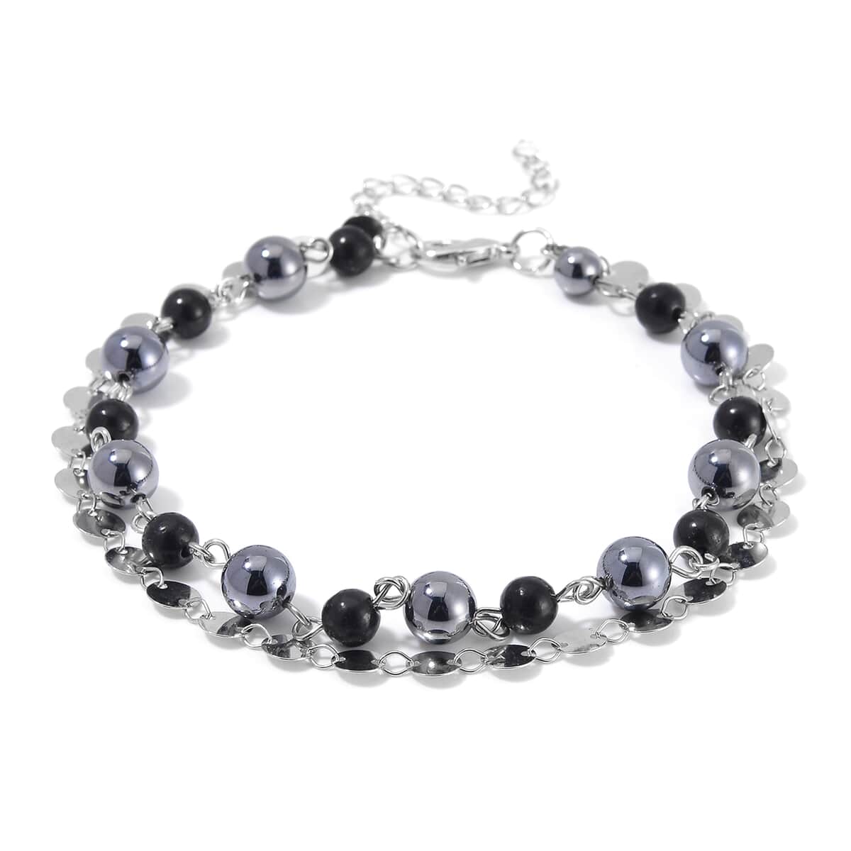Terahertz and Shungite Beaded 2 Row Anklet in Silvertone and Stainless Steel (9.50-11.50In) 46.00 ctw image number 2