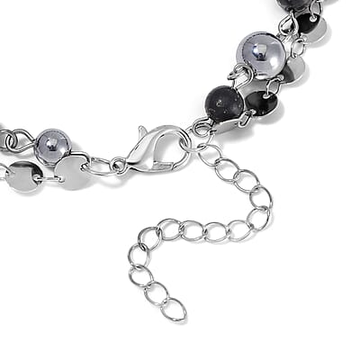 Terahertz and Shungite Beaded 2 Row Anklet in Silvertone and Stainless Steel (9.50-11.50In) 46.00 ctw