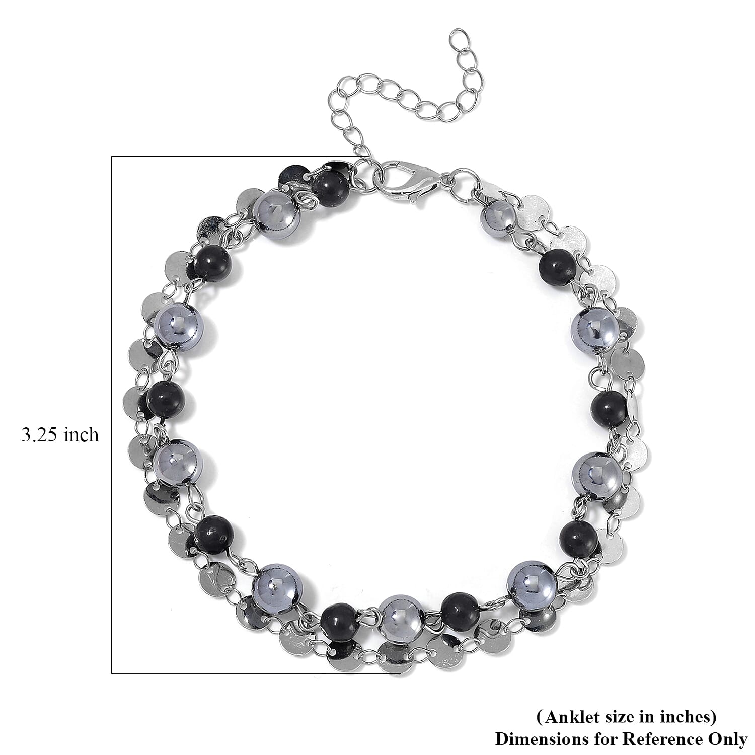 Terahertz and Shungite Beaded 2 Row Anklet in Silvertone and Stainless Steel (9.50-11.50In) 46.00 ctw