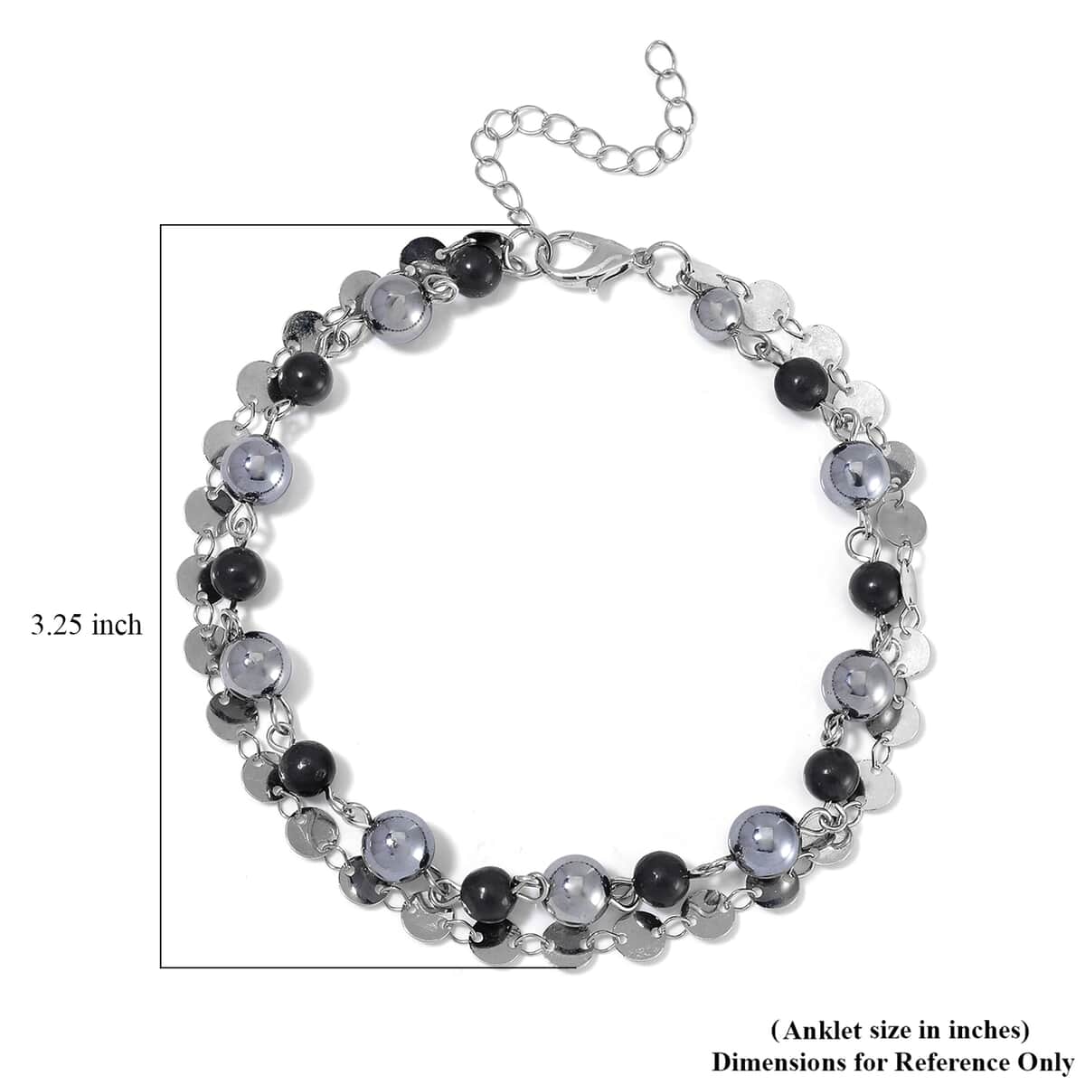 Terahertz and Shungite Beaded 2 Row Anklet in Silvertone and Stainless Steel (9.50-11.50In) 46.00 ctw image number 4