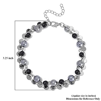 Terahertz and Shungite Beaded 2 Row Anklet in Silvertone and Stainless Steel (9.50-11.50In) 46.00 ctw