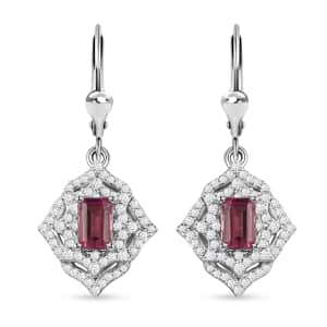 Premium Ofiki Rubellite and White Zircon Lever Back Earrings in Rhodium Over Sterling Silver 2.25 ctw