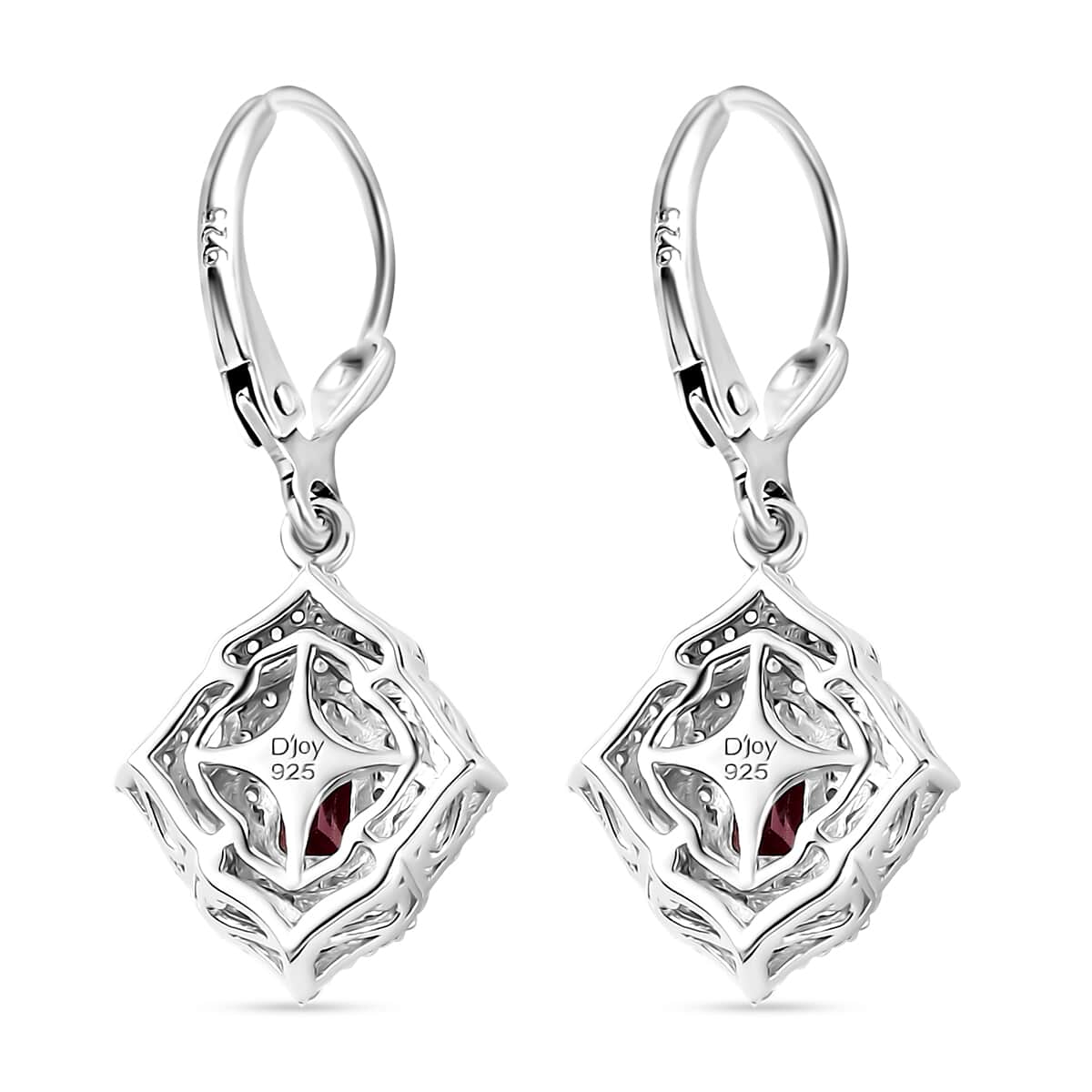 Premium Ofiki Rubellite and White Zircon Lever Back Earrings in Rhodium Over Sterling Silver 2.25 ctw image number 3