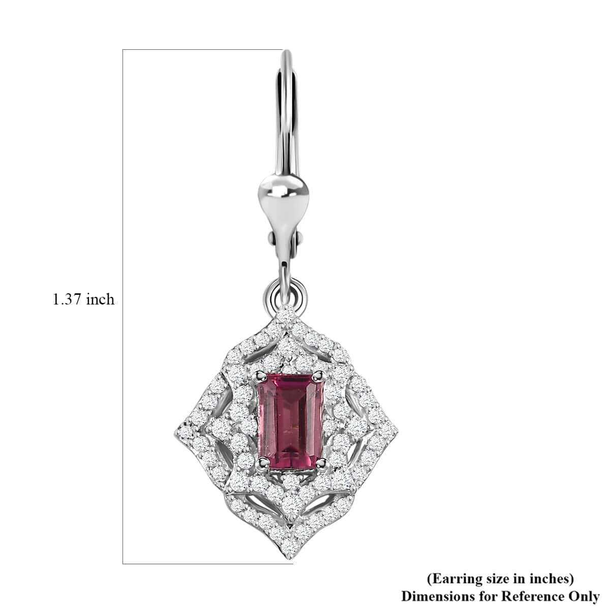 Premium Ofiki Rubellite and White Zircon Lever Back Earrings in Rhodium Over Sterling Silver 2.25 ctw image number 4