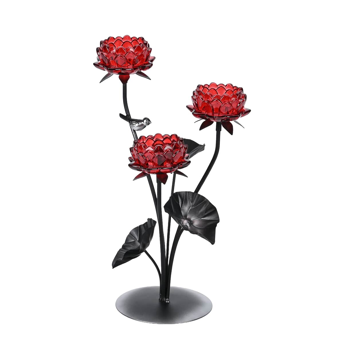 Flower Tree Cup Candle Holder with 3 Clear Red Glass image number 0