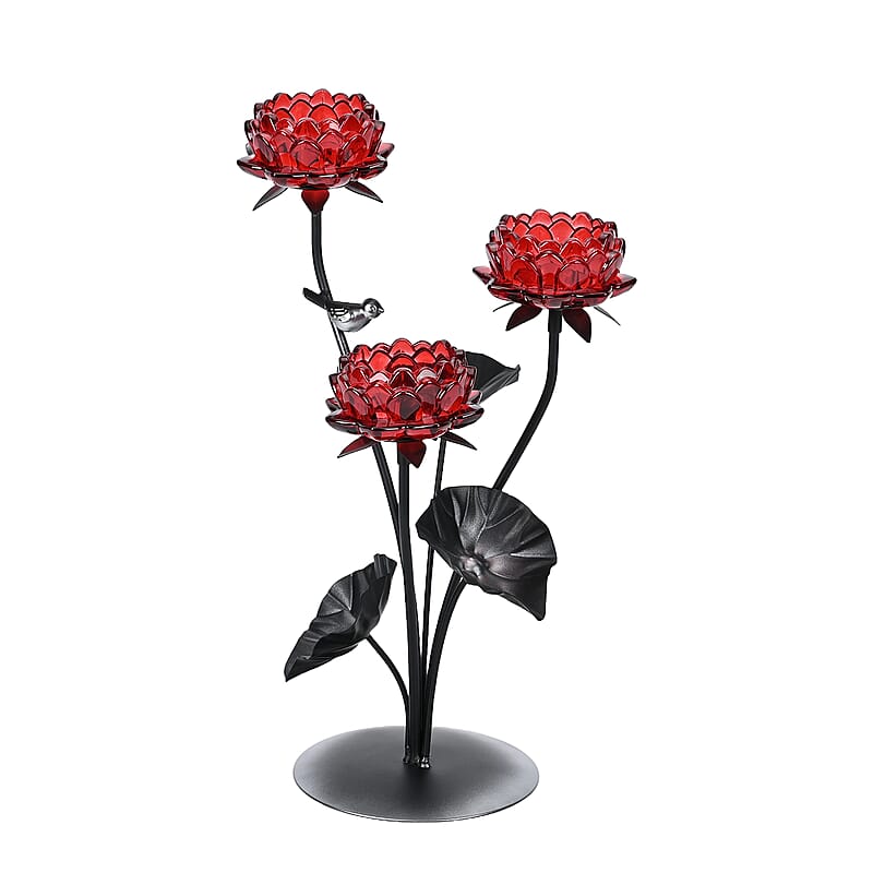 Flower Tree Cup Candle Holder with 3 Clear Red Glass