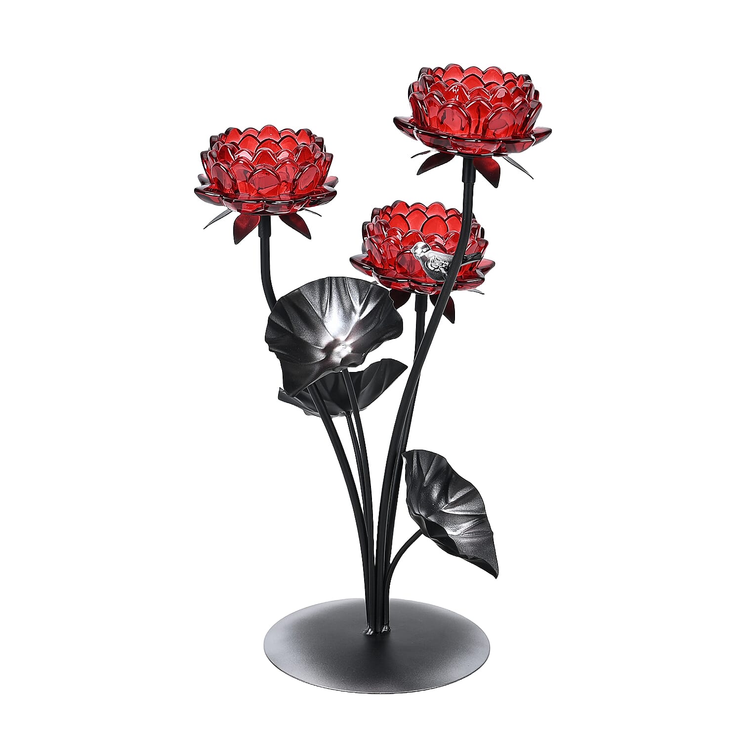 Flower Tree Cup Candle Holder with 3 Clear Red Glass