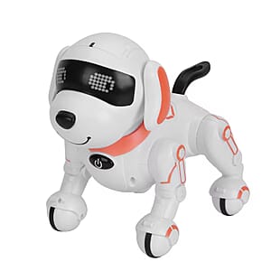 Orange Remote Control Robotic Toy Dog Touchable Interaction in 3 Modes, Programmable with 50 Actions, Adjustable Volume, 6 Early Education Stories, 26 ABC English Words