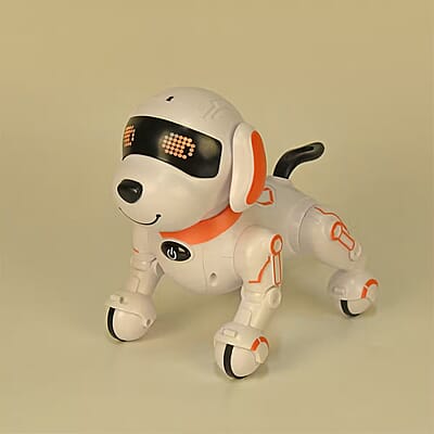 Orange Remote Control Robotic Toy Dog Touchable Interaction in 3 Modes, Programmable with 50 Actions, Adjustable Volume, 6 Early Education Stories, 26 ABC English Words