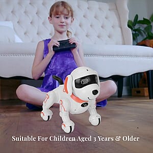Orange Remote Control Robotic Toy Dog Touchable Interaction in 3 Modes, Programmable with 50 Actions, Adjustable Volume, 6 Early Education Stories, 26 ABC English Words
