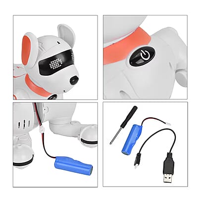 Orange Remote Control Robotic Toy Dog Touchable Interaction in 3 Modes, Programmable with 50 Actions, Adjustable Volume, 6 Early Education Stories, 26 ABC English Words