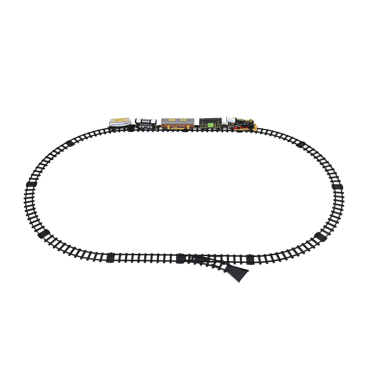 Classical Steam Powered Electric Toy Train with 5 Carriages, Mist Bottles, 1 Switch Track, 8 Curved Tracks and 3 Straight Tracks