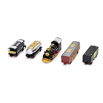 Classical Steam Powered Electric Toy Train with 5 Carriages, Mist Bottles, 1 Switch Track, 8 Curved Tracks and 3 Straight Tracks