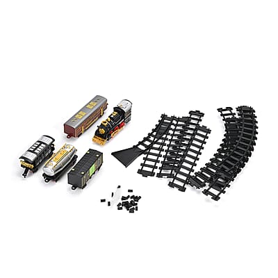 Classical Steam Powered Electric Toy Train with 5 Carriages, Mist Bottles, 1 Switch Track, 8 Curved Tracks and 3 Straight Tracks