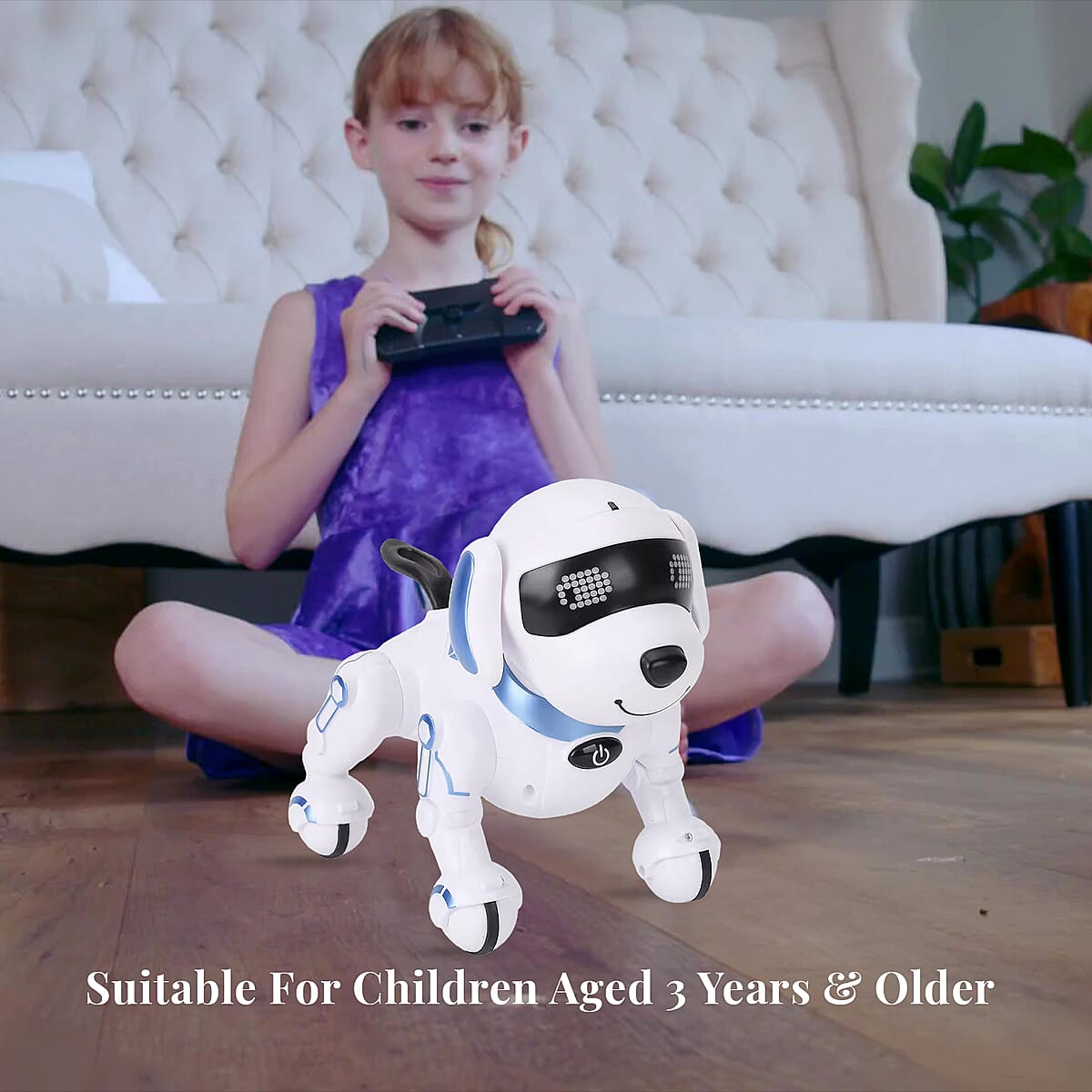 Blue Remote Control Robotic Toy Dog Touchable Interaction in 3 Modes, Programmable with 50 Actions, Adjustable Volume, 6 Early Education Stories, 26 ABC English Words image number 2
