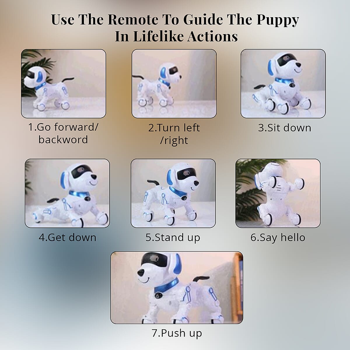 Blue Remote Control Robotic Toy Dog Touchable Interaction in 3 Modes, Programmable with 50 Actions, Adjustable Volume, 6 Early Education Stories, 26 ABC English Words image number 3
